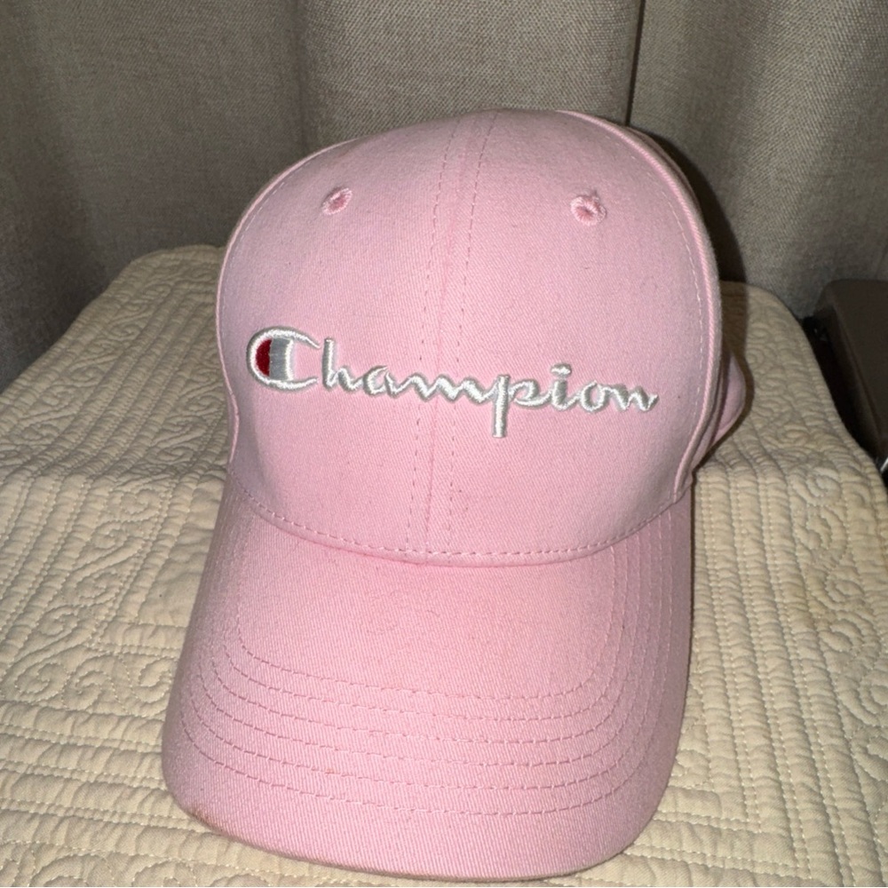 Champion Light Pink Cap with White Embroidery. One size.